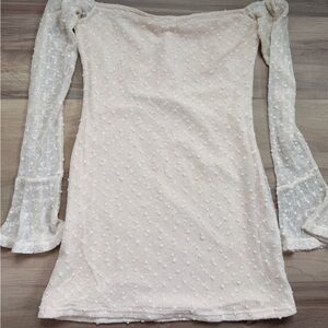 SHEIN Textured Cream Long Sleeve Dress